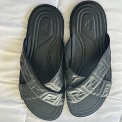 Fendi FF logo-embossed black leather slide sandals