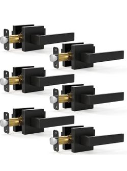 Passage Hallway 6 Pack Non-Locking Keyless Lever Sets With Square Plate,