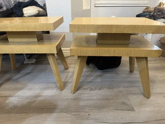 Mid-Century Modern Floating Top End Tables – Solid Wood Pair