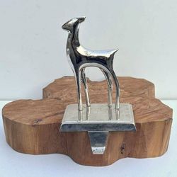 Reindeer Stocking Holder Christmas Metal Silver Tone