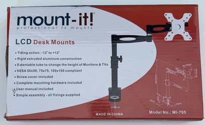 Mount-It! MI-705 Single Monitor Desk Mount Tilt VESA 75x75 100x100 Black