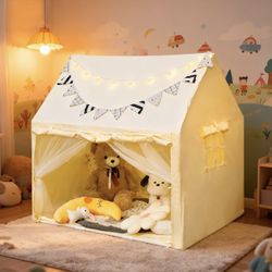Children's Indoor Play Tent House with Star Lights and Mat