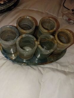 Onyx stone shot glasses 6 pc set with tray.