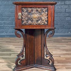 American Carved Mahogany Smoking / Humidor Cabinet w/ Copper Lining, c.1920's - Delivery Available 