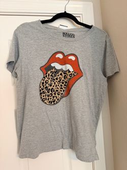 Lucky Brand Rolling Stones Gray Graphic T-Shirt Leopard Tongue Logo Size M