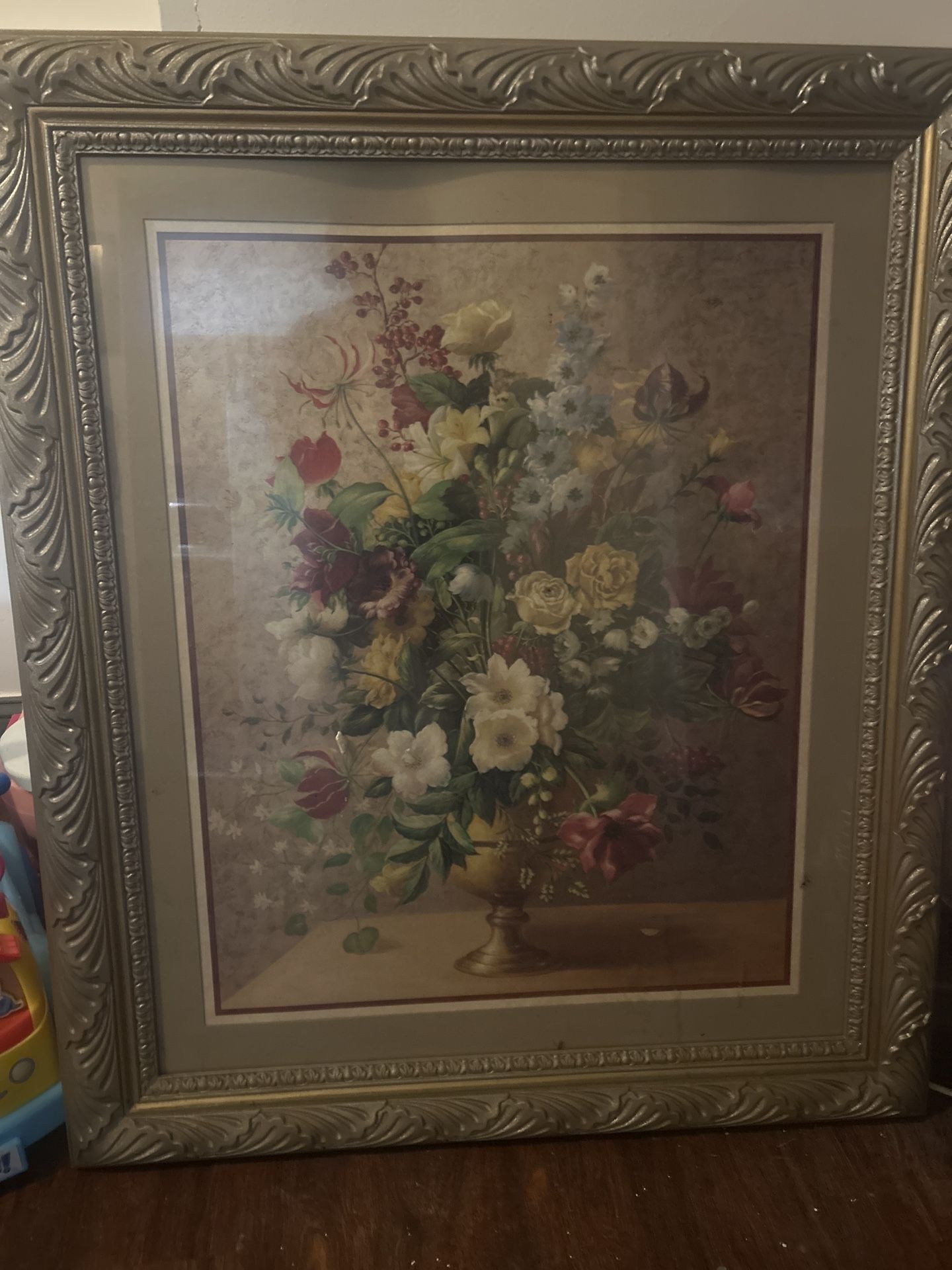 Vintage Floral Still Life Framed Art Print – Ornate Gold Frame