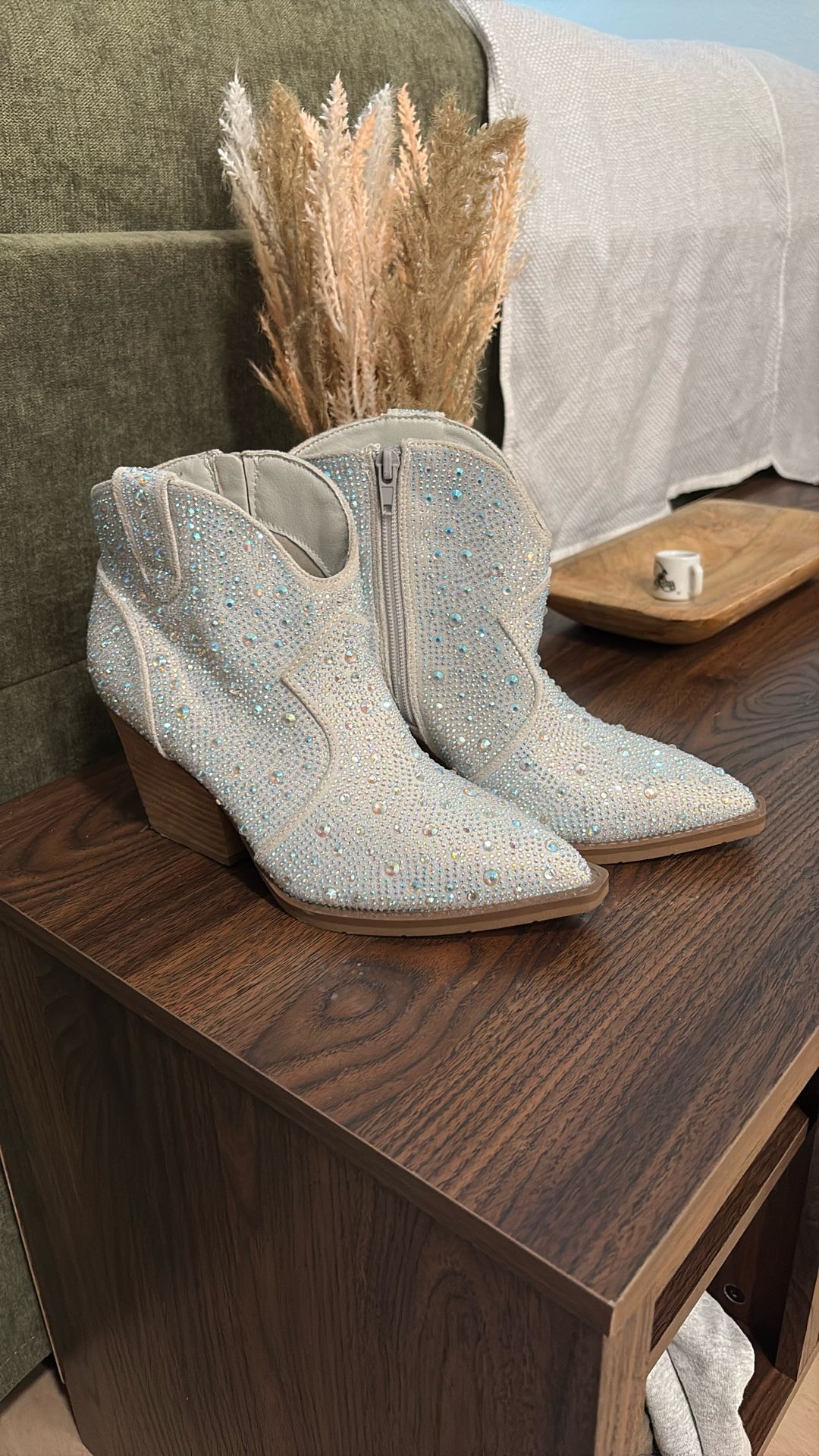 Sparkly Rhinestone Ankle Boots, Size W7