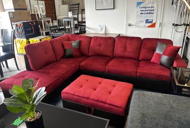 Red microfiber sectional couch