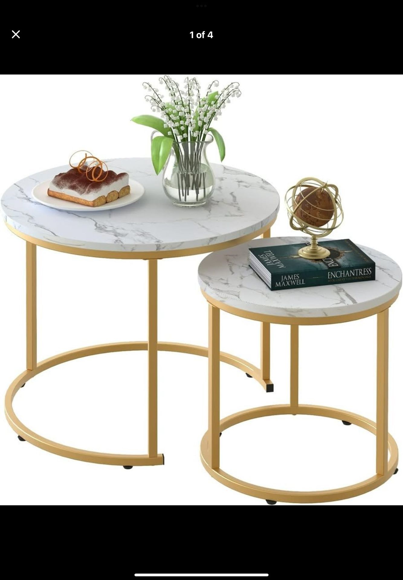 Smuxee White Nesting Coffee Table Set of 2, 23.6″ Round Coffee Table