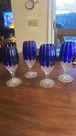 Set of 4 Ajka Cobalt Blue Castille Iced Beverage glasses