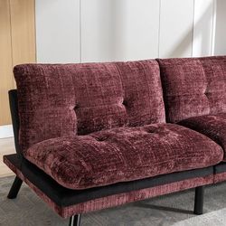 NEW Red Convertible Sofa Bed Loveseat Futon Bed Breathable Adjustable Lounge Couch with Metal Legs