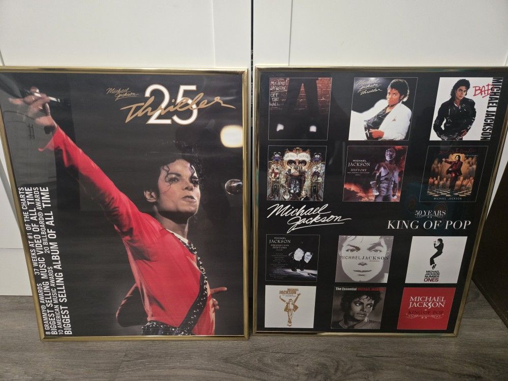 2 Michael Jackson Framed Posters-50 Years King Of Pop-25 Anniv. Thriller 20x16