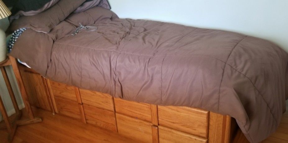 Twin Bed with Built-In Storage – Solid Wood Frame – $200 (San Jose)