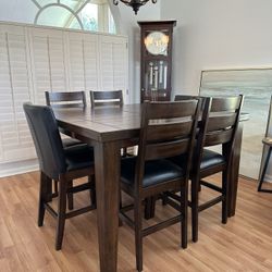 High Top Table With Leather Chairs 