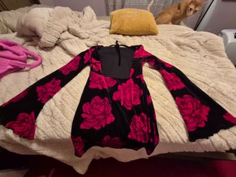 Whimsical goth black velvet dress with flowers