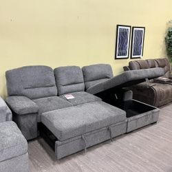 Nazli Gray Sleeper Sectional Sofa ▪️ Delivery and Finance Available▪️New▪️