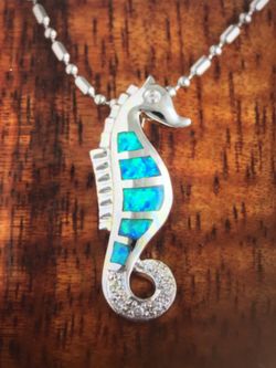 5 opal cz sea horse pendant