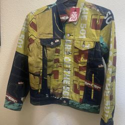 NEW Levi's 501 150th Anniversary Banner Print Trucker Jacket Size S Men