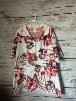 USMC Floral Hawaiian Button-Up Shirt in White & Red size 2XL