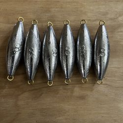 8 Oz Torpedo Sinkers, Lead Fishing Weights X 6