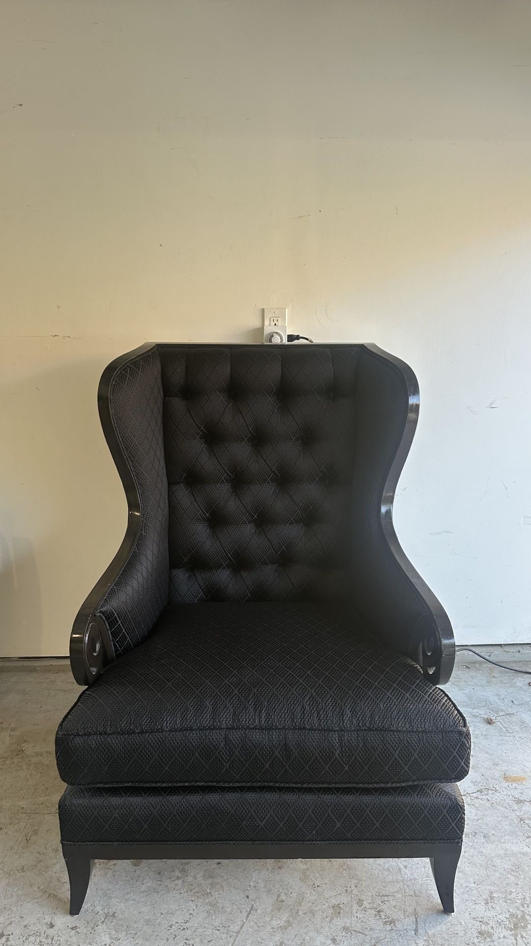 Black Tufted Wingback Chair – Hollywood Regency Style