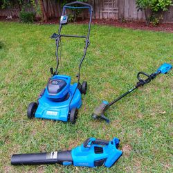 
Kobalt rechargeable, fully electric push mower, String Trimmer and leaf blower plus more!