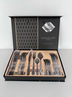 24pc Black stainless steel flatware set NEW