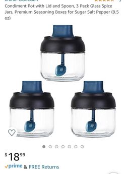 Condiment Pot with Lid and Spoon, 3 Pack Glass