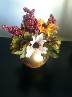Fall flowers in a Handpainted vase