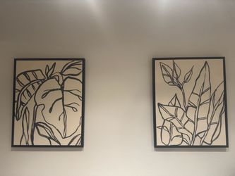 Set of 2 black and white botanical canvas prints for wall