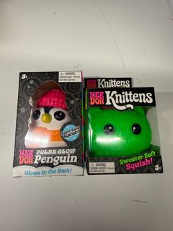 Nee Doh Knittens Sweater-Soft Squish & Polar Glow Penguin Squeeze Toy Lot 3+