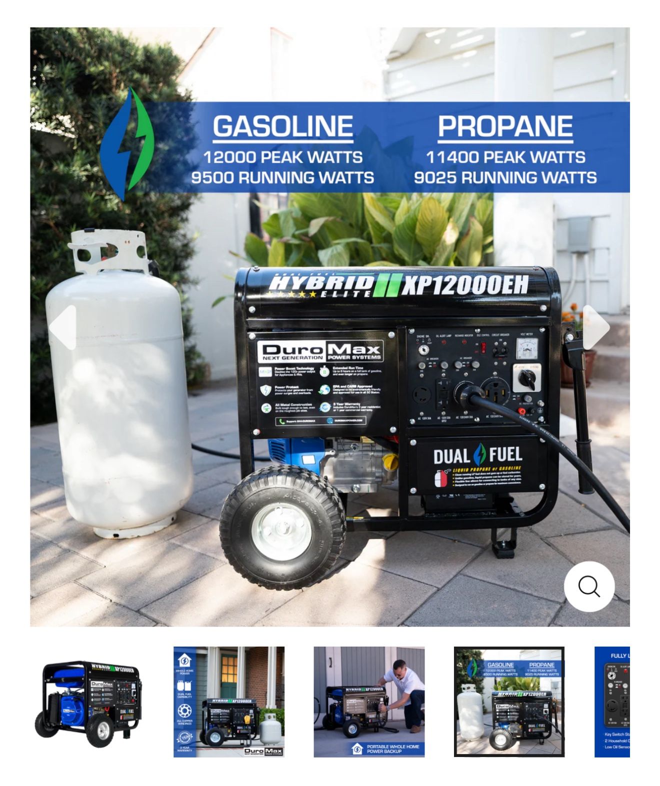 DuroMax 12,000 Watt Dual Fuel Portable Generator - Used Once