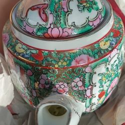 Mid-centry Rose Medallion Ceramic Tea Pot