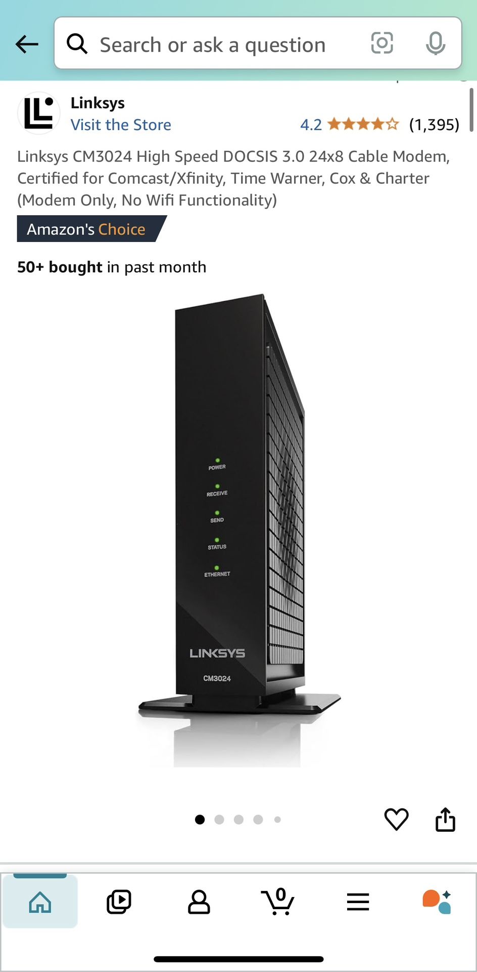 Linksys CM3024 High Speed DOCSIS 3.0 24x8 Cable Modem, Certified for Comcast/Xfinity, Time Warner, Cox & Charter (Modem Only, No Wifi Functionality)