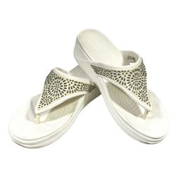 Crocs Monterey Diamante Wedge Flip Flops Sandals Womens 8 White