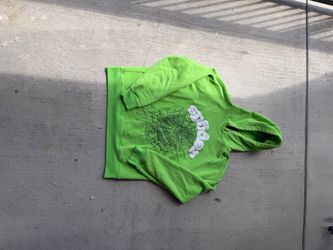 Sp5der Green Hoodie with Web Graphic