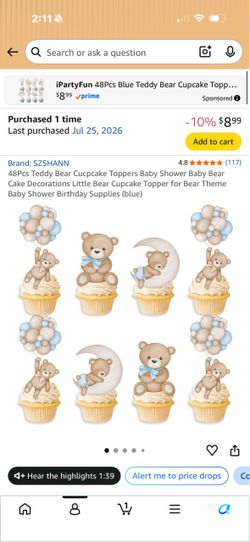 Teddy bear cupcake toppers