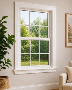 New White Vinyl Double-Hung Window with Grids