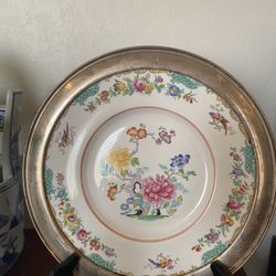 VINTAGE STERLING SILVER RIM PORCELAIN PLATTERS 