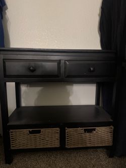 Black Console Table with Drawers and Baskets