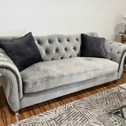 Upholstered Tufted Silver 2 Pcs Living Room Set Sofa and Loveseat Frostine