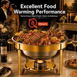 Chafing Dishes for Buffet, Cookriva only 1 PC 6QT Round Stainless Steel, Gold Food Warmers for Parties Buffet with Even Heat, Rounded Edges, Easy Setu