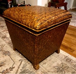 Woven Rattan Storage Ottoman with Lid