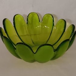 MCM Indiana Glass lotus petal vintage retro green glass salad serving bowl 11" x 5" $40 FIRM