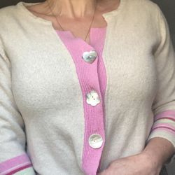 Ireland’s eye vintage lambswool crop cardigan sweater pink green mother of pearl Small