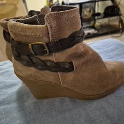 Beige Suede Wedge Boots Size 8.5