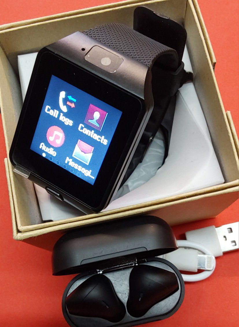 D-Series Black Smart Watch  + 5.0 Black Wireless Earbuds 