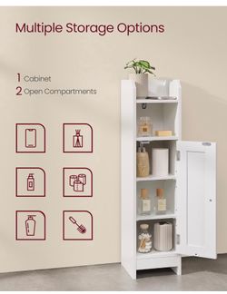 Small Storage Corner Floor Cabinet with Door, 7.9 x 7.1 x 31.5 Inches, Narrow Toilet Paper Storage Holder, Adjustable Shelves, for Bathroom, Living Ro