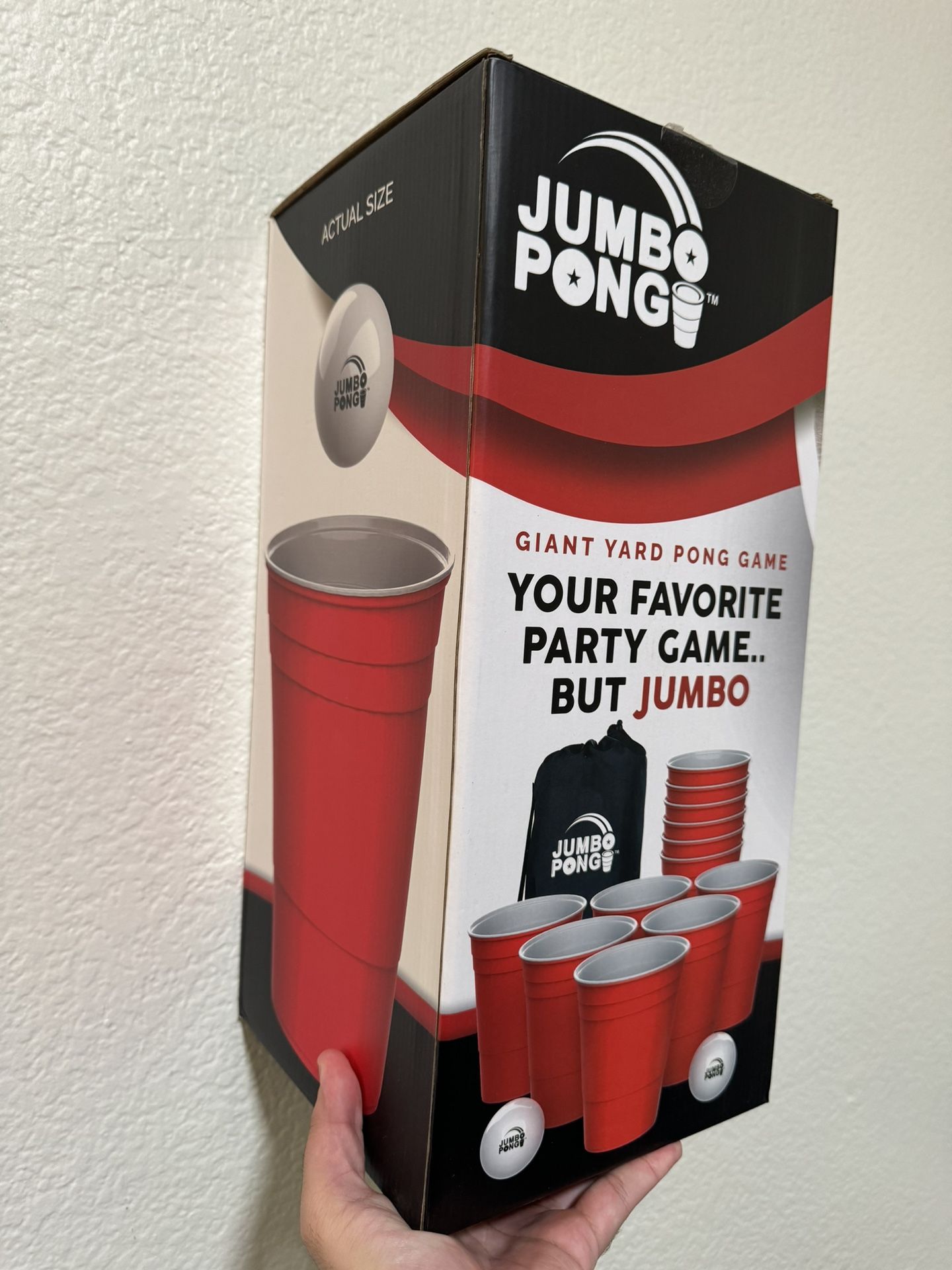 Jumbo Pong - Giant Yard Pong Game for Outdoor Lawn, Beach, Camping, Tailgating or Backyard - Durable Giant Cups with Indoor/Outdoor Ball and Pump Incl