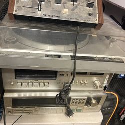 Stereo Equipment And Stack Of Albums